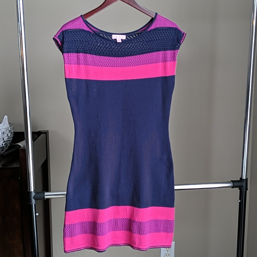 Lilly Pulitzer navy blue pink striped dress S
